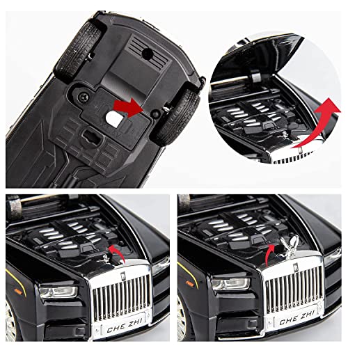 Image of 1:32 Scale Rolls Royce Phantom Toy Car | Metal Pullback Diecast Car for Kids with Openable Doors, Sound, Light Effects Toy for Car Enthusiasts (Black)
