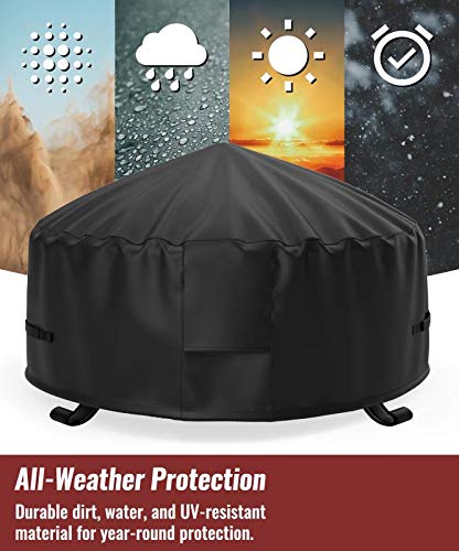 Nupick 32 Inch Round Fire Pit Cover For Landmann Big Sky, 600D Heavy Duty And Waterproof Cover Fit 28/30/31/32 Inch Round Fire Pit/Bowl, All Weather Resistant #TOP5