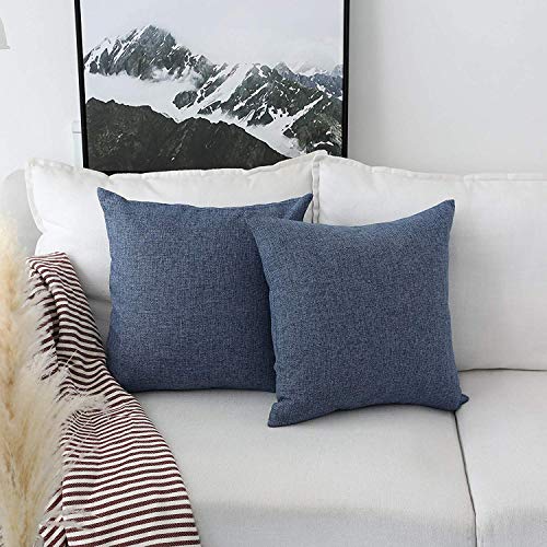 Khooti Jute Cushion Cover, 18x18 Inch (Navy Blue)(Pack of 2)
