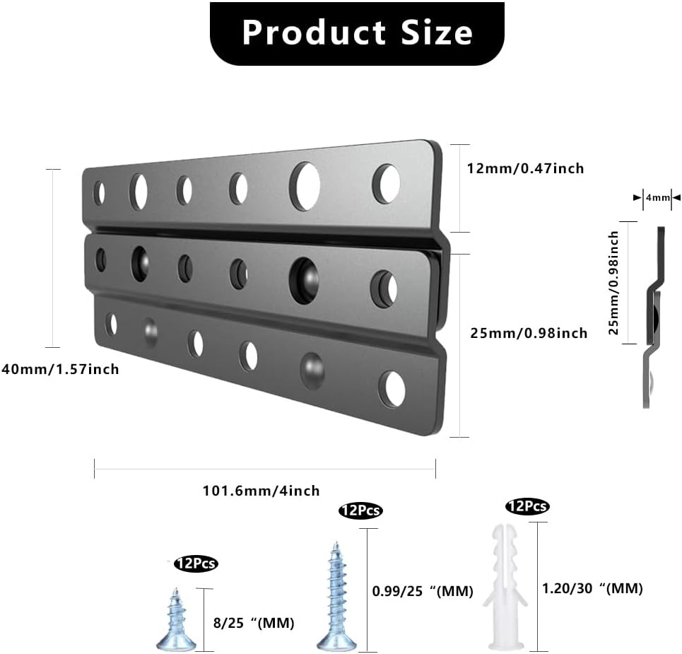 French Cleat Picture Hanger- Non Loosen Interlocking Wall Mounting Bracket- Z-Style Picture Hanger Bracket Kit for Frames, Mirrors, Shelves, Art, Whiteboards, Frames (8, 4")