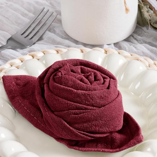 Image of MLMC 4 Pack Burgundy Cloth Napkins Rustic Washable Cotton Linen Napkins Set of 4 17 inchx17 inch Reusable Wine Red Dinner Napkins Cloth for Wedding Bridal Baby Shower Table Decor