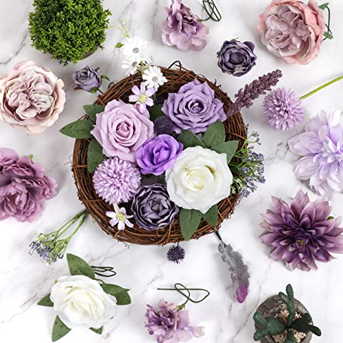 Amyhomie Artificial Flowers Combo Silk Mix Peony Rose Hydrangea Daisy Fake Flowers W/Stem For Diy Wedding Bouquets Centerpieces Arrangements Table Decor Party Bridal Baby Shower Home Decor Purple #TOP5