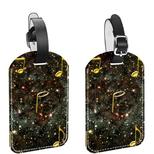 Etiquetas de equipaje de piel sintética, paquete de 2 etiquetas para maleta, notas musicales de galaxia
