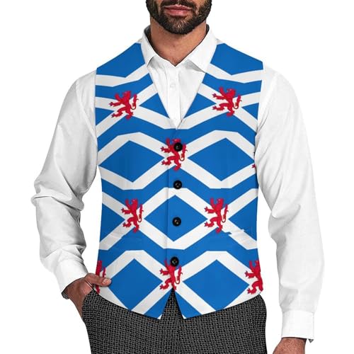 Flag of Scotland with Lion Rampant Suit Vest for Men Waistcoat Dressy V Neck Button Down Sleeveless Business Jacket Coat