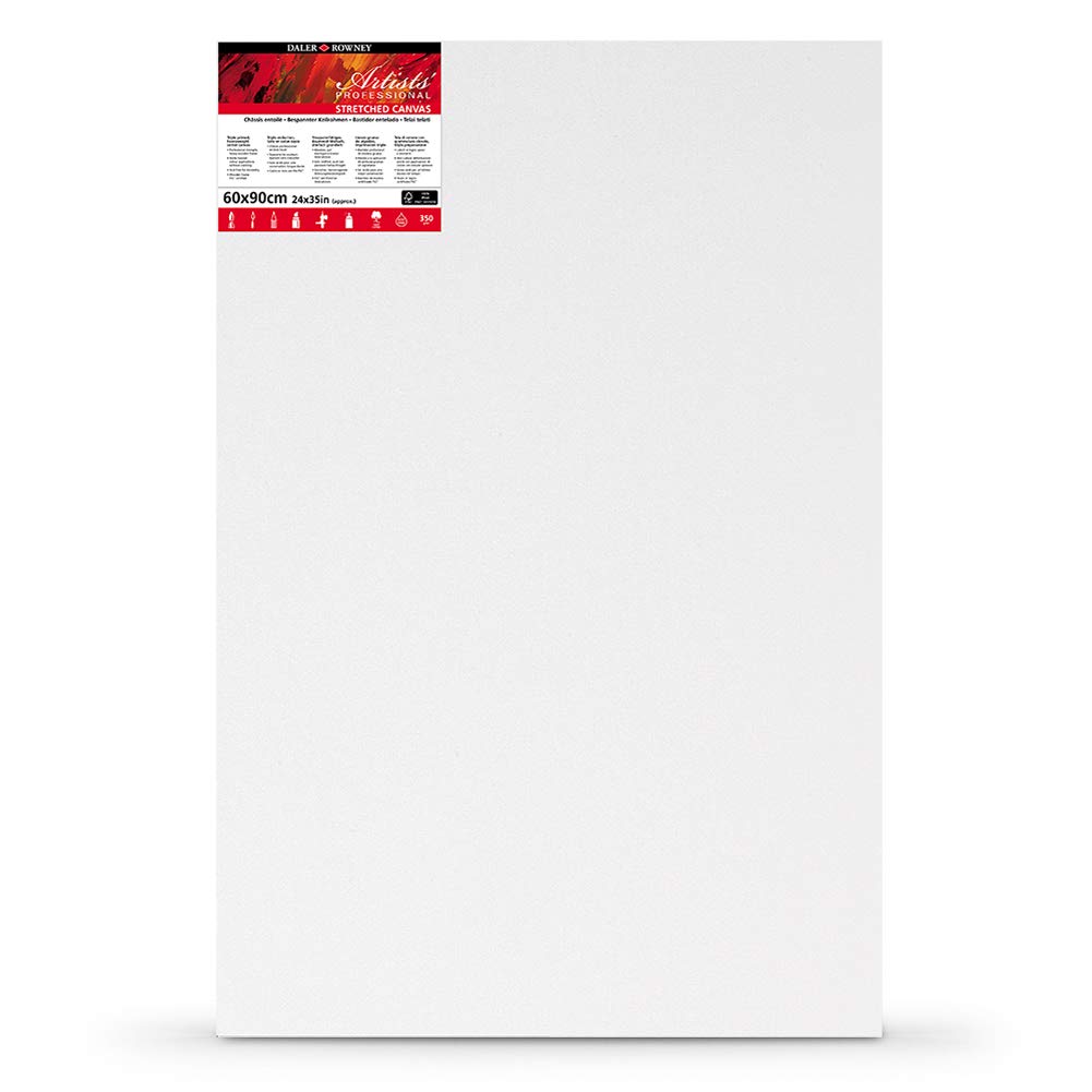 Daler-Rowney Artists' Stretched Canvas, Medium Grain, 350 gsm, 20mm Deep, 24 x 35in - 60 x 90 cm, White