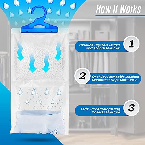 Set of 6 Hanging Wardrobe Dehumidifier Bags - 250g Each - Stop Damp, Mould Mildew & Condensation. For Use In Wardrobe, Home, Kitchen, Garage, Bedroom, Caravan, Office