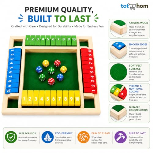 Image of Wooden Shut The Box Game | 4 Player Family Board Game | Math & Strategy Learning Toy for Kids & Adults | Screen-Free Family Fun