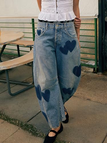 ebossy Women's Barrel Jeans Mid Rise Vintage Distressed Baggy Loose Wide Leg Boyfriend Washed Denim Pants4