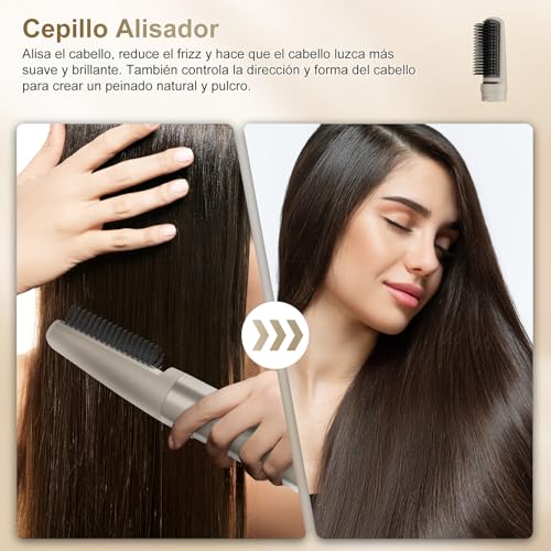7MAGIC Moldeador Pelo 6 en 1, Cepillo Secador de Pelo, Cepillo Alisador Pelo, 1300W, Efecto Coanda, Sin daño por calor, Cuidado iónico, Alisa el frizz, Función de autolimpieza, Con bolsa de viaje - imagen 7