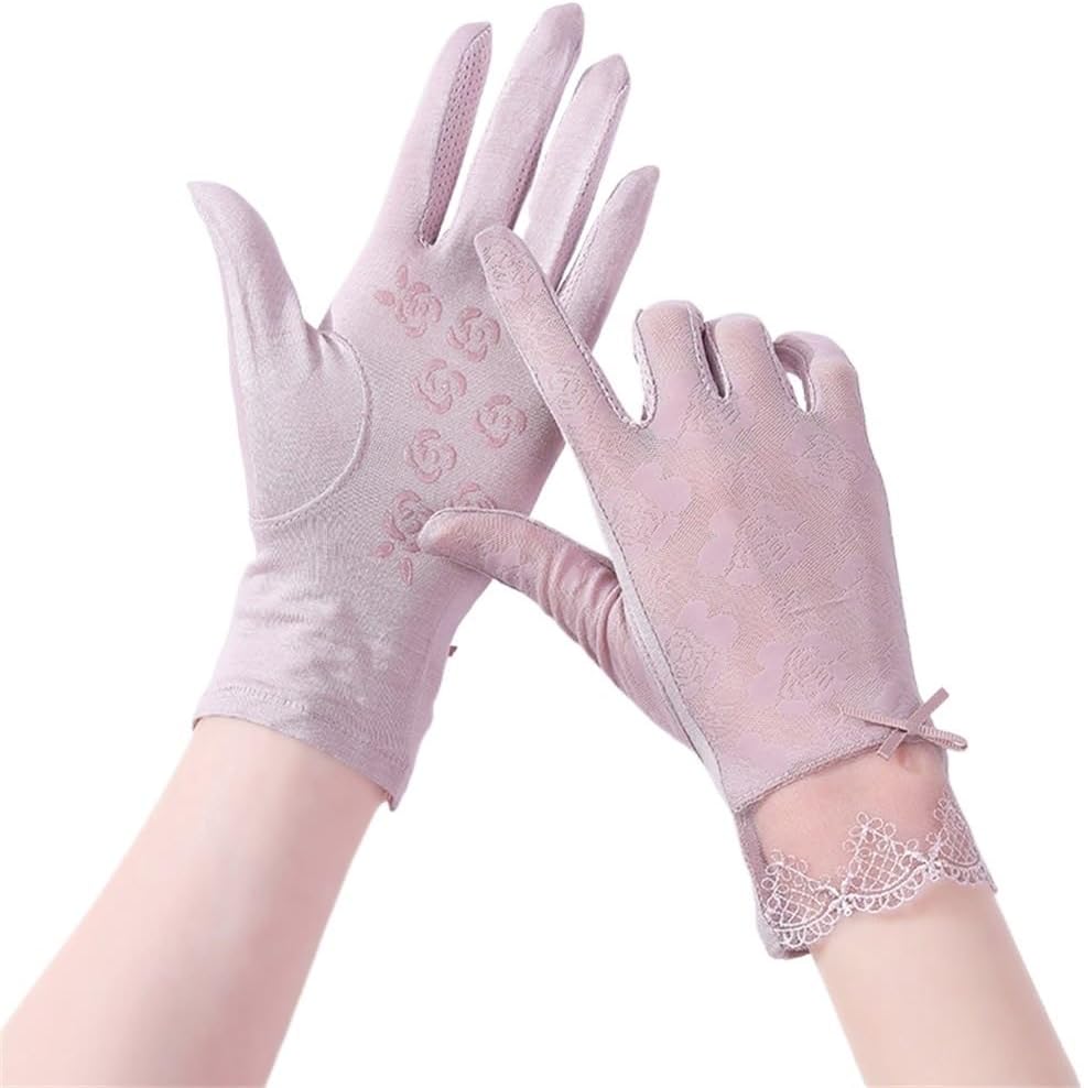 Driving Gloves Women's Ice Silk Breathable Thin Lace Touch Screen Non-slip(D)