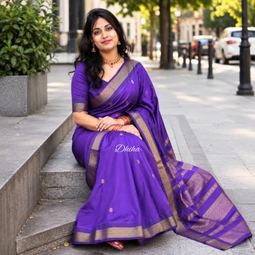 Image of DHIHA Gadwal Cotton Saree for Women | Pure Kalyani Cotton Saree with Zari Border Tassels & Blouse | Kanjivaram Linen Silk | Handloom Weave