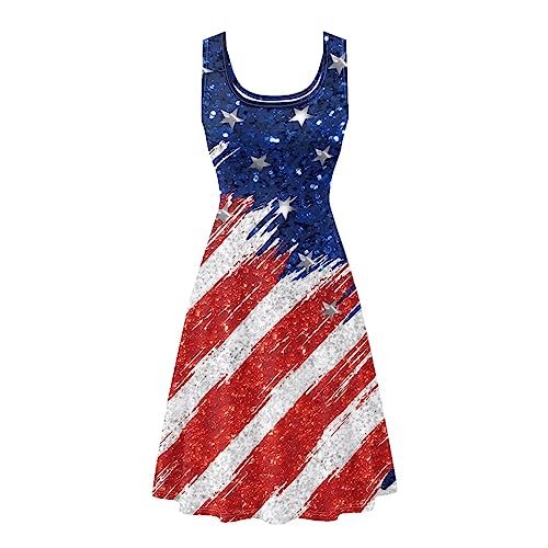 Image of Women's Casual Loose Sundress Midi Sleeveless Crewneck Dress Summer Beach Tank Dress with Pockets
