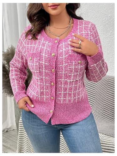 Image of Floerns Women's Plus Size Tweed Long Sleeve Button Front Work Casual Cardigan Sweater