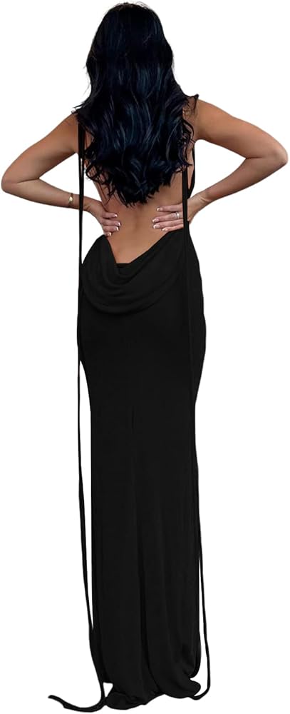 Amazon.com: Volemo Womens Summer Backless Bodycon Dress Halter Cowl Neck  Slip Spaghetti Strap Sexy Cocktail Party Maxi Dresses Black XS : Clothing,  Shoes & Jewelry