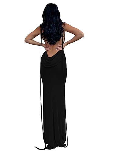 Womens Summer Backless Bodycon Dress Halter Cowl Neck Slip Spaghetti