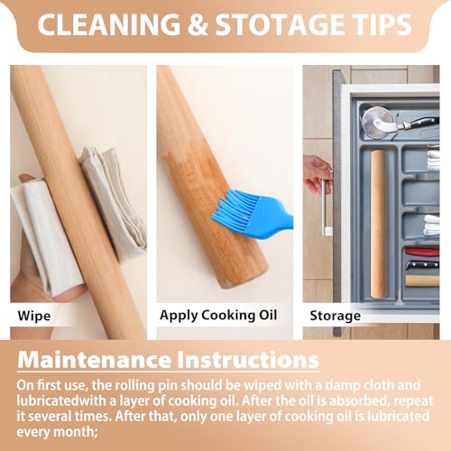 Foto von SUPER KITCHEN Buchenholz Nudelholz Einstellbares Teigroller, Nudelhölzer Teigrolle mit Dicken Ringe in 5 Größen, Perfekt Backzubehör Rolling Pin für Fondant, Pizza,Cookie,Nudelteig, Mürbeteig,40 cm