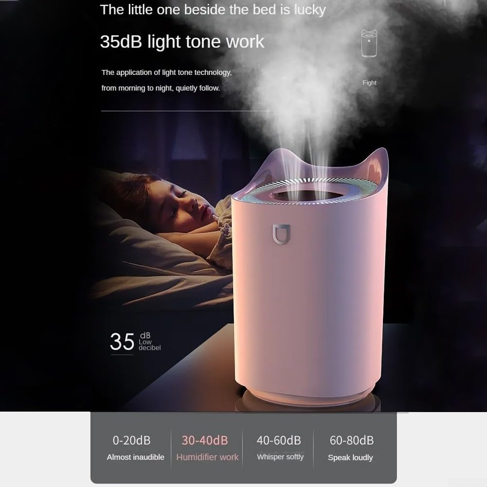 Humidificador de doble boquilla, difusor de aroma, humidificador de aire de doble chorro, fabricante de niebla fría de 3000 ml, protección de apagado de gran capacidad (rosa)
