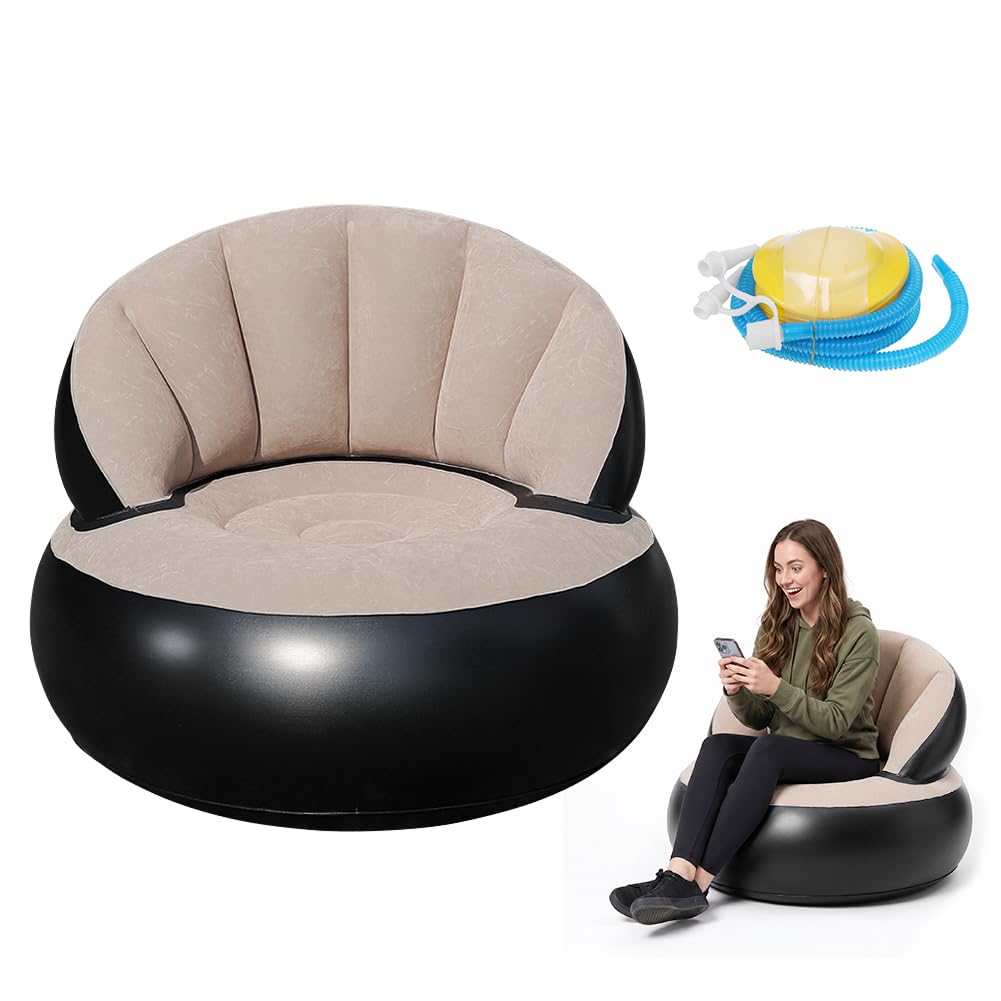 Aufblasbares Sofa, Wasserdichtes Luftsofa Aufblasbares, Aufblasbarer Sessel, Sessel, Sofa und Couch mit Beflockter Oberfläche für Wohnzimmer, Outdoor Camping, Couch Aufblasbar (Grau)