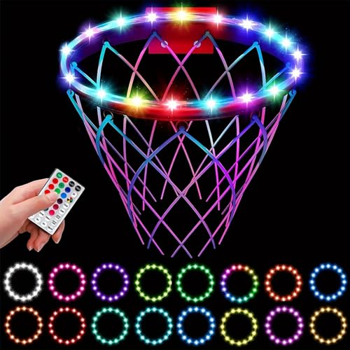 Aro De Baloncesto Luminoso, Luz LED Para Aro De Baloncesto | Control Remoto, Resistente Al Agua, Cambio De 16 Colores, 4 Modos De Parpadeo, Configuración Del Temporizador Para Juegos Nocturnos De Balo