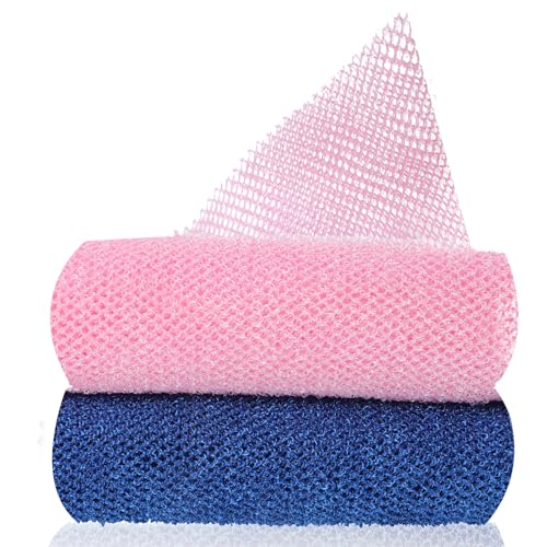 GEEHUA 2 esponjas de malla africanas, red exfoliante africana, esponja de baño, toalla larga de nailon para la espalda, toalla para toda la piel, exfoliación corporal diaria (rosa, azul)