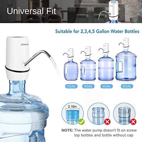 Water Pump for 5 Gallon Bottle, USB Charging Automatic Water Dispenser with Rechargeable Battery, Portable Electric Drinking Water Jug Pump for Home, Kitchen, Living Room, Office, Camping - White - Image 3