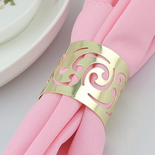 Tangpan Napkin Ring for Wedding Round Banquet Napkin Holder Set of 10 (Gold)