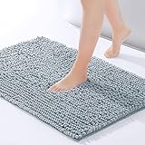 FRESHMINT Chenille Bathroom Rugs Non-Slip Bath Mat 24'x17', Washable Soft Shower Mat, for Bathroom Floor & Tub Fluffy Shag Bath Rugs, Durable Thick Water Absorbent Microfiber Shower Rugs, Sky Gray