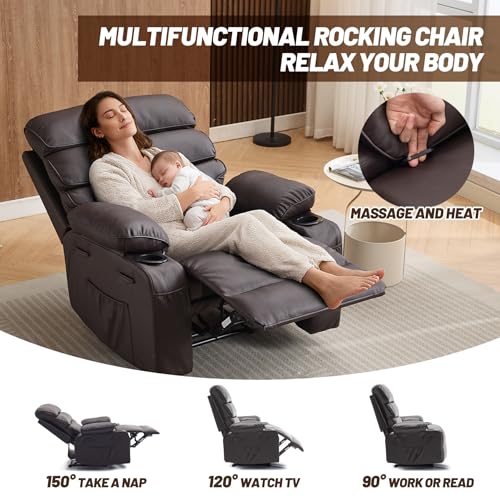 Image of PU Leather Extra Wide Manual Recliner Chair for Adults with Massage & Heat, Oversized Lazy Recliner with 1.5X Thick Sponge Comfort for Living Room Bedroom,Coffee