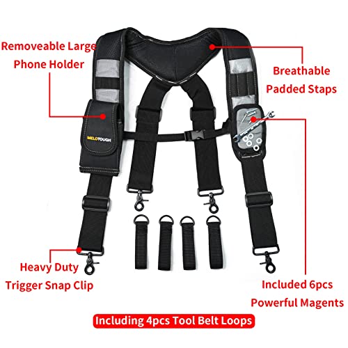 Image of MELOTOUGH Magnetic Tool Belt Suspenders with Magnetic WristBand for Work Belt Padded Suspenders Constrcution