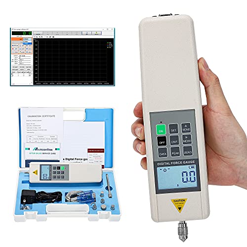 Mxmoonfree 500N Digital Force Gauge Push Pull Gauge with USB Output, N Lbf Kgf Units, Calibration Certificate for Lab Tension and Compression Load Plug Force Destructive Tests (HP-500N)