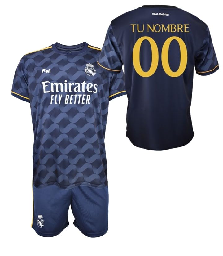 Real Madrid Conjunto Camiseta y Pantalón Personalizado de la Segunda Equipación Temporada 2023/2024 - Réplica Oficial Autorizada con Licencia - Niño (8 Años)