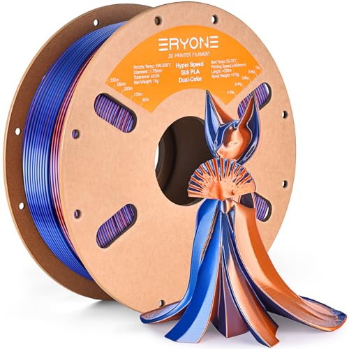 Image of ERYONE Silk Filament PLA+ 1.75mm Shiny 3D Printer Filament, Multicolor PLA 2 in 1, 1kg (2.2LBS) /Spool, HS Silk Dual Color Orange & Blue