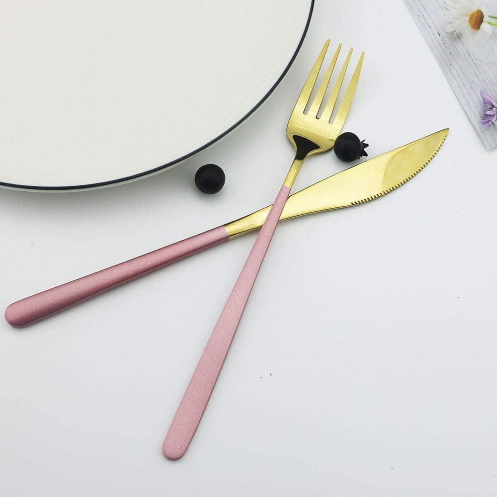 Eletree Stainless Steel Butter Knife Set (5) | Western Dinnerware Cutlery | Complete Kitchen Silverware | Luxury Dessert Knife Tableware | Elegant Pink Finish | Durable & Stylish 1