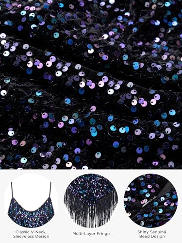 YESSA Women's Flapper Dresses 1920s,V Neck Great Gatsby Dresses Sequin Fringe Dress for Cocktail/Party/Prom/Club/Wedding4