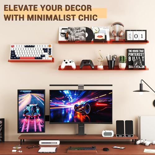 Image of Qukaka Floating Shelves for Wall Decor, 15 inch Wall Shelves for Bedroom, Living Room, Kitchen, Bathroom Decor, Nail Polish /Book /Decoration /Makeup /Perfume Organizer Floating Shelf-3Pack Clear Red