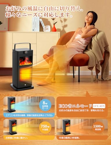 WONIKO 3D疑似炎セラミックヒーター PTC-1500ZR の商品画像 4