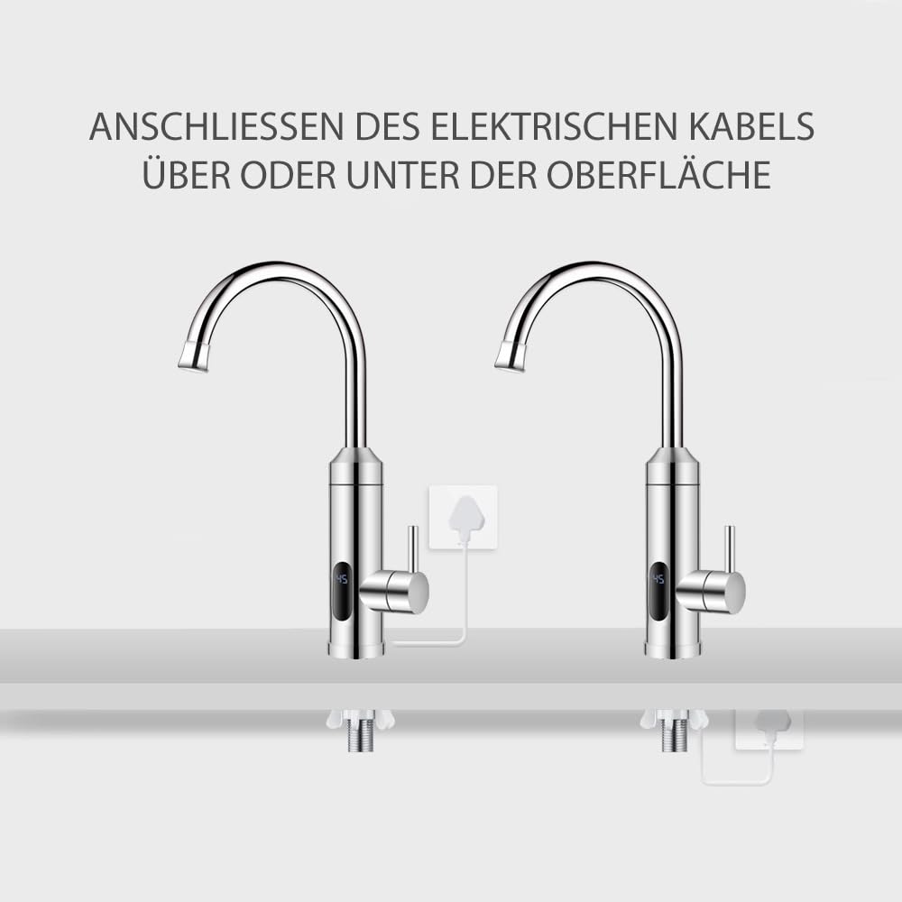 HOGART Elektryczny kran z podgrzewaczem wody 230 V do kuchni, ogrodu, łazienki, przyczepy kempingowej, na kemping, inteligentny ogrzewacz, armatura z natychmiastowym podgrzewaczem wody, kranem do