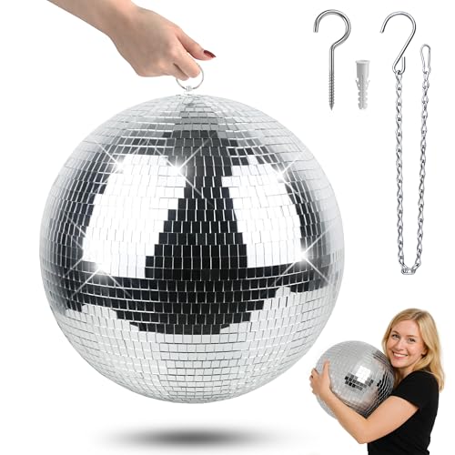 Discokugel 40 cm – Extra große Spiegelkugel Silber mit Aufhängering,...