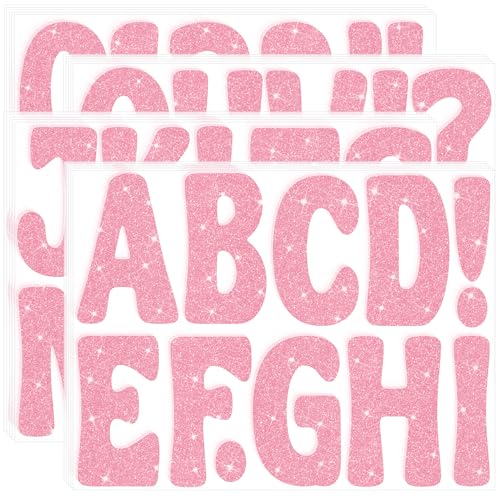 Image of Bulletin Board Letters 129 PCS Glitter Letter Stickers Large 4 Inch, Pink | 12 Sheets,Alphabet Number Stickers,Self-Adhesive,Sticker Letters for Poster Board,Classroom,Display,Mailbox,Craft,Party Decor