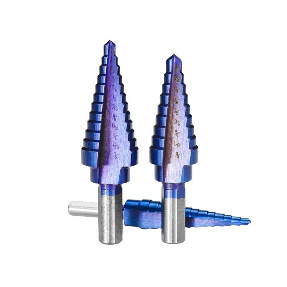 Broca escalonada, Brocas for metal, Broca escalonada de carburo Juego de brocas escalonadas de acero de alta velocidad de 6 piezas Punzón central automático Revestimiento nano azul Taladro con núcleo