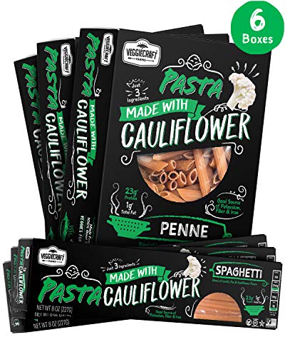 Veggiecraft Farms Cauliflower Simple Ingredient Pasta Variety Pack | Vegan, Gluten-Free, Non-GMO | Healthy Plant Based | Source of Potassium, Fiber, Iron | 14g Protein | 6 pack