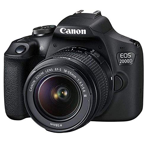 Canon EOS 2000D Rebel T7 DSLR Camera with 18-55mm f/3.5-5.6 Zoom Lens, 128GB Card, Tripod, Flash, and More 20pc Bundle (Renewed)