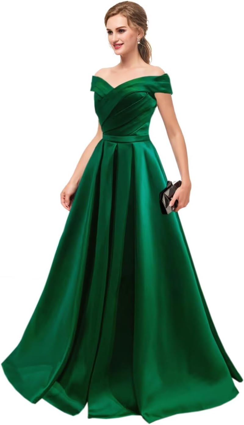 Off The Shoulder Prom Dresses Long with Pockets A Line Formal Evening Ball Gowns Satin Military Party Dress 2026