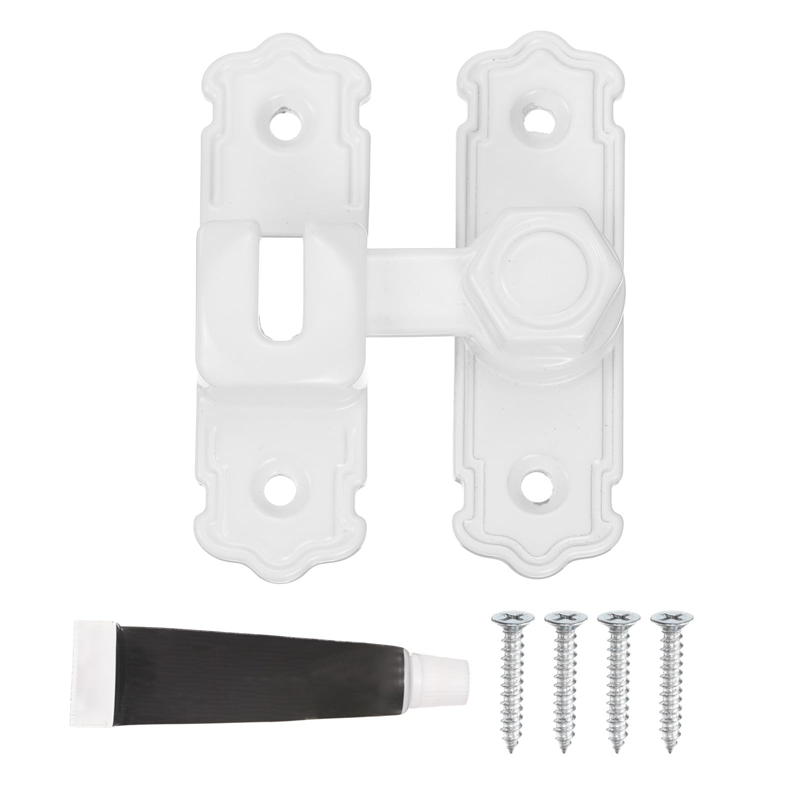 sourcing map 90/180 Degree Flip Gate Latches, Aluminum Alloy Flip Sliding Barn Door Latch with Screws & Glue, Heavy Door Lock for Barn Cabinet Wood Fence, Garage Window, White