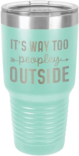 ITS TOO PEOPLEY OUTSIDE Vaso verde azulado de 30 onzas con popote y tapa superior deslizante  Taza de viaje de acero inoxidable  Comparar con Yeti
