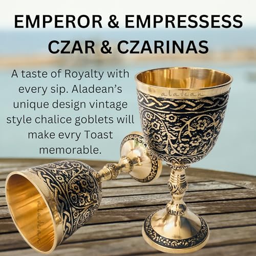 Vintage Chalice Medieval Goblet | 1x Solid Brass Red Wine Glass Cups of Royal King Arthur - Renaissance, Birthday Gifts Christmas Wedding Anniversary Novelty Ceremonial Drinkware (Czar Goblet)