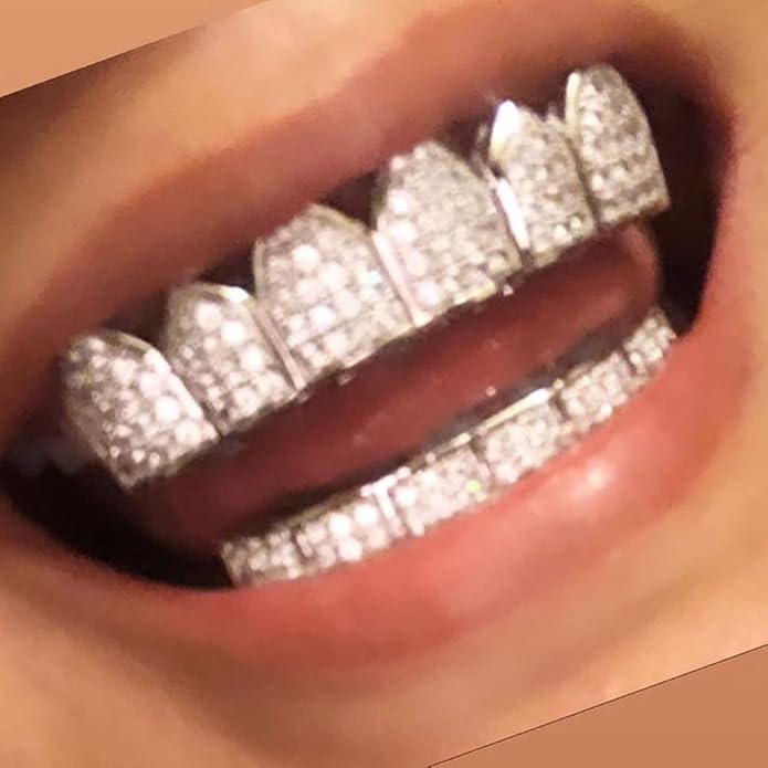 Grillz Diamond Grills for Your Teeth for Men Women 18K Gold Plated Iced Out Macro Pave Cubic Zirconia Mouth Grill with Extra Molding Bars Included miniatura 6