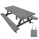 Picnic Table Cover with Bench Covers, 30"x 72" Patio Tablecloth, Rectangle Picnic Table Cover, Waterproof Picnic Table Covers, Elastic Windproof Camping Table Cloth with Bag for Outdoor (Lattice)