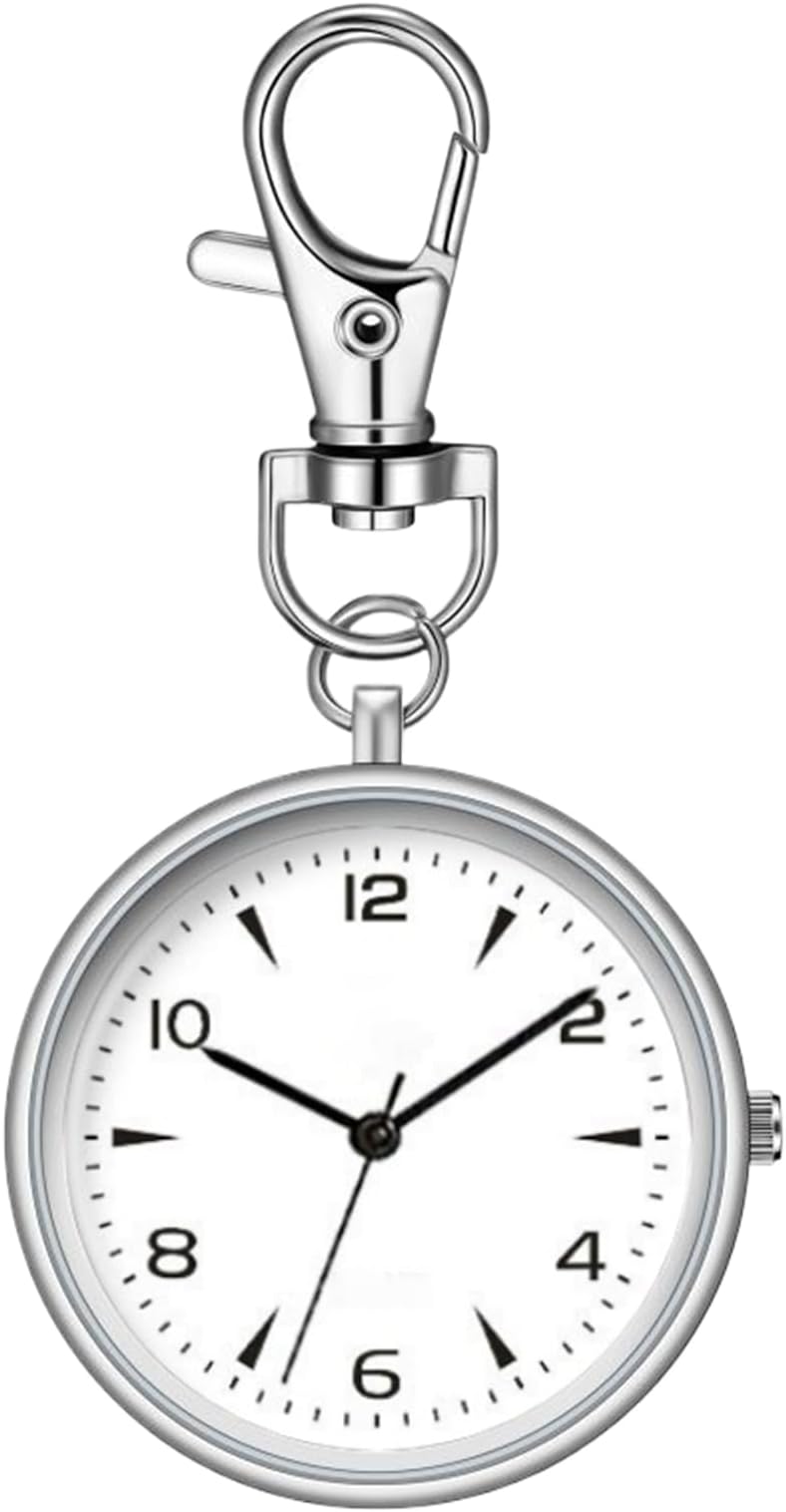 Round Pocket Watch, Key Chain Clip Timepiece, Quiet Portable Clock with Metal Casing, Unisex Watch with Compact Design, Travel Accessory, Outdoor Clock for Backpack and Desk