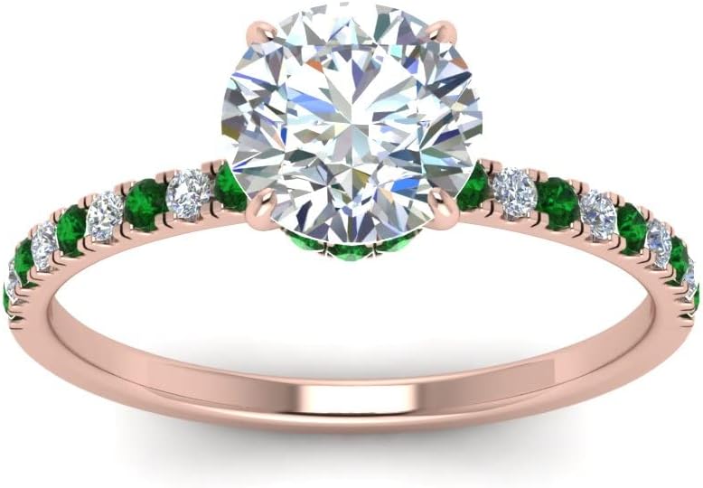 Choose Your Gemstone Round Shape 14k Rose Gold Plated Halo Engagement Rings Hidden Halo Petite Diamond CZ Ring Lightweight Office Wear Gift Jewelry for Women : US Size Size 4 to 12